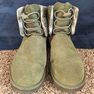 Olive Green UGG Suede-Style Puffy Boots